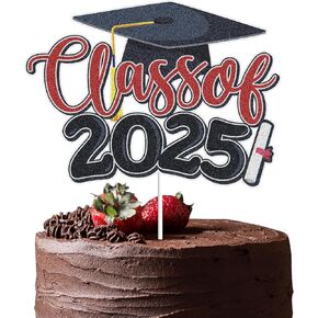 فئة 2025 تخرج الكعكة توبر ، تهانينا 2025 كعكة توبر ، كبار المدارس الثانوية الدراسات العليا 2025 ديكورات حفل التخرج (أحمر)