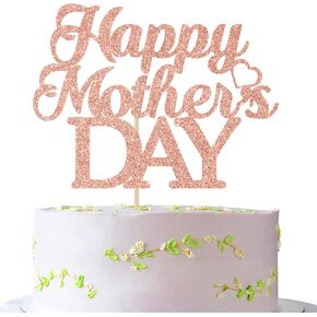 Happy Mother's Day Cake Topper, Rose Gold Glitter Best Mom Ever, I We Love You Mom, Mother's Day Party Decorations