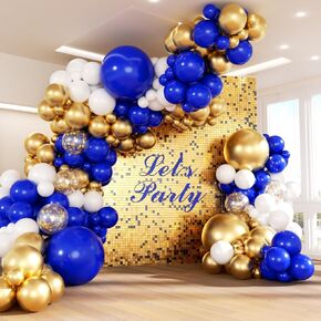 147pcs البالونات الملكية الأزرق والذهبي قوس جارلاند ، 18 12 10 5 بوصة البحرية الأزرق المعدني الذهب الأبيض للتخرج زخارف عيد ميلاد ديكورات حفل زفاف عيد ميلاد