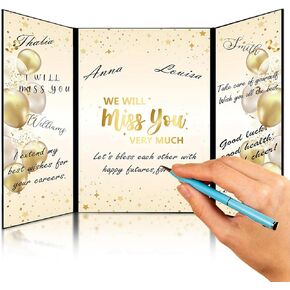Farewell Guest Book Alternative,Farewell Gifts for Coworkers Friends,Black Gold We Will Miss You Retirement Party Decorations, Retirement Guest Book Farewell Card for Women Men