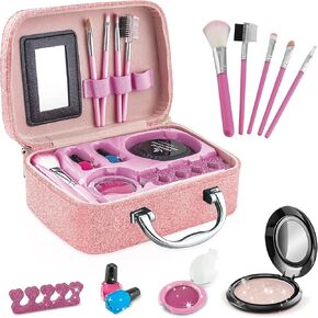 Contixo MT1 Pretend Play Kids Makeup Set with Sparkle Case Girl Toys for Ages 3+, Brushes Nail Polish Blush & Built-in Mirror Safe & Non-Toxic