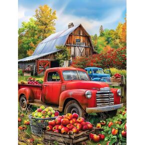Orchard Red Truck Diamond Painting Art Kit للبالغين ، لوحة فنية من الربيع الماس للمبتدئين ، الفواكه الكامل تدريبات جولة الفن الجوهري 12x16 بوصة