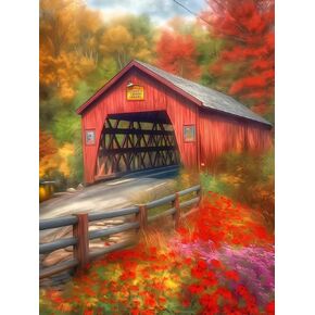 Qazwsx Landscape Diamond Painting للبالغين ، جسر Red مغطى 5D الحفر الكامل Art Diamond Art ، مجموعة ألوان Gem Diy ، لديكور غرفة نوم ، هدايا 12x16 بوصة