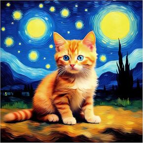 طقم الطلاء الماس Amorars Cat للبالغين ، فني الماس Night Night 5D للمبتدئين - DIY Full Diamond Dot Gem Art Paint