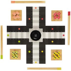 Ludoshi Ludo Board Game-Parcheesi الكلاسيكي مع تصميم مستوحى من السوشي ، مجموعة من 23 قطعة بما في ذلك عيدان الخشب الخشبية ، مناسبة لما يصل إلى 4 لاعبين ، لمحبي السوشي-Juego de Parchís