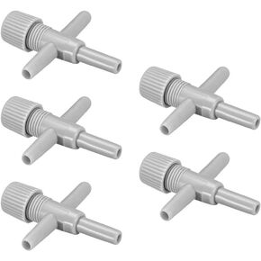 uxcell Aquarium Air Valve Cross Shaped 3 Way Air Pump Control Valves for Fish Tank Plastic Gray 5Pcs