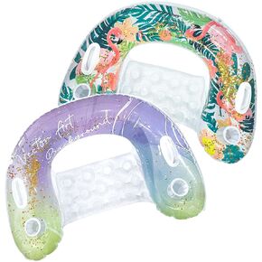 2 Pcs Pool Floats Adult, Pool Chairs with Cup Holders, Hammock Noodle Mat for Relaxing Summer Water Game Swimming Party Beach Fun