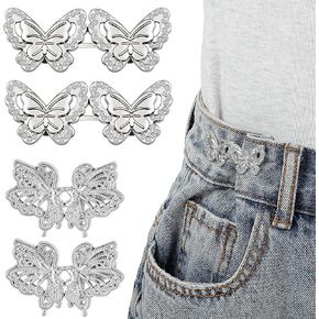 4 Sets Butterfly Pant Waist Tightener, Adjustable Waist Buckle Set Detachable Button Tightener Button Adjuster Buttons Pins for Pants Jeans Skirts Sleeves