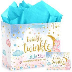 Gender Reveal Party Favor Supplies Boy or Girl Gender Reveal Gift Bag Little Star How We Wonder What You Are Welcome Baby Gift Wrapping Paper Bag Pink or Blue Baby Shower Party Favor Supplies
