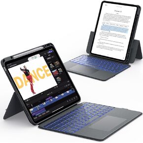 CHESONA Rugged for iPad Pro 13 (M4) 2024 Case with Keyboard, Magnetic Detachable Case & 7-Color Backlit, Smart Trackpad, 15°-180° Adjustable Stand, Portrait/Landscape, Gray