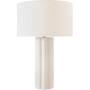 Brightech Becca LED Desk Lamp - Tall Cream Table Lamp with Ceramic Base, Cotton Lampshade for Bedroom, Living Room, Bedside, Office - 3000k Soft White Light for Nightstand, Side Table, Reading