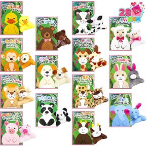 Joyin 28 Pack Gifts Cards for Kids with Animal Plush Toy -key Chain Right Fidget Toy لبطاقات تبادل الفصول الدراسية وصالح حفلة الأطفال