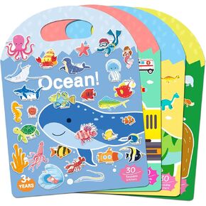 4 مجموعات كتب الملصقات للأطفال الصغار 2-4 سنوات ، 122 PCS ملصقات منتفخة ثلاثية الكتب Travel Tower for Kids ، Airplane Travel Essentials for Kids