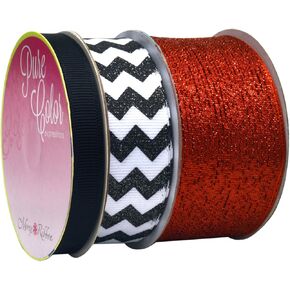 Morex Ribbon Sugar Chevron 3-Pack Ribbon, 23-Yard, Metallic Red/Black (98122p3-613)