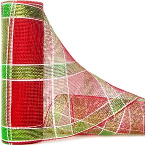 Ribbli Christmas Tree Mesh Ribbon,Red and Lime Green Mesh 10 inch x 30 feet(10Yard),Red with Green and White Foil, Christmas Ribbon for Wreath Swags and Christmas Tree