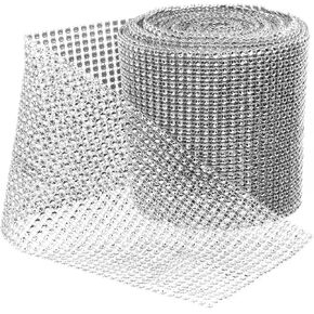 Royal Imports Diamond Sparkling Rhinestone Bling Wrap Ribbon Bulk DIY Roll - Event Decorations, Wedding Cake, Bridal/Baby Shower, Birthday, Arts & Crafts, Party Decorations - 30 Ft - 1 Roll - Silver