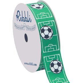 Ribbli Grosgrain Soccer Craft Ribbon,7/8-Inch x 10-Yard,Green/White/Black