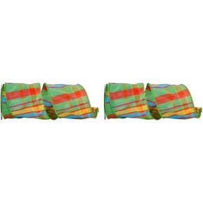 Reliant Ribbon Citrus Life Plaid Wired Edge Ribbon, 4 Inch X 10 Yards, Green
