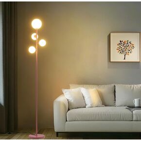 Fiqevs 4 Globe Pink Floor Lamp ، مصباح واقف حديثًا مع عاكس الكرة المصنوع من الزجاج ومصابيح LED 3000K ، مصباح طويل القامة معاصر لغرفة المعيشة ، غرفة نوم