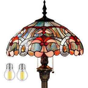 WERFACTORY Tiffany Floor Lamp Blue Pink Stained Glass Standing Reading Light 16X16X64 Inches Antique Pole Corner Lamp Decor Bedroom Living Room Home Office S830B Series