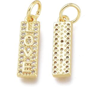 Fashewelry 10pcs Brass Cubic Zirconia Word Love Pendants Micro Pave CZ Rhinestone Rectangle Charms 18K Gold Inspirational Message Hanging Ornament with Loop for Bracelet Necklace Earring Jewelry