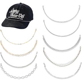 9Pcs Trucker Hat Chains Detachable Charms DIY Metal/Pearl/Diamond Chains,Bulk Hat Chain Brim Bill Decoration Hat Charms for Mesh Baseball Cap Trucker Hat Phone Case Purse Accessories Assorted Styles