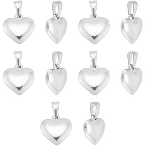 UNICRAFTALE 10Pcs Heart Charms Stainless Steel Charms 16mm Puffed Heart Pendants Metal Necklace Charms Heart Pendants for DIY Bracelet Earrings Jewelry Making Valentine's day, 1.5mm Hole