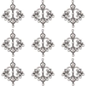 Pandahall 10pcs Antique Silver Tibetan Style Flower Chandelier Components Alloy Links Connector Charm for Jewelry Making Necklace Dangle Earrings 36x30mm, Hole: 1.5mm