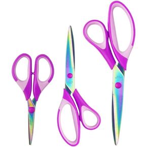 Color Titanium Scissors, Titanium Coated Sewing Scissors Set, Ultra Sharp Blade Comfort Grip Handle Stainless Steel Pinking Shears Multifunction Sewing Art Craft Cutting Tool Supplies for Home Office