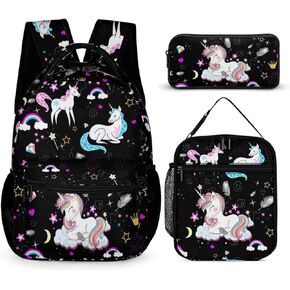 Rainbow Backpack Set School Bookbag with Lunch Bag Lightweight Pencil Case Pouch Bag (Rainbow, One Size) in Saudi Arabia