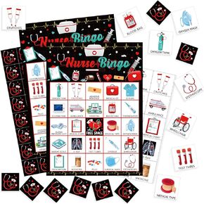 Shappy 35 PCS Nurse Bingo Game 24 Plateg Turnase Party Bingo Game Cards RN Graduation Party Form