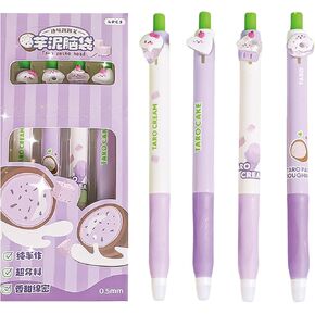 4 Pcs Erasable Retractable Pens Erasable Gel Ink Pens Cute Cartoon Erasable Pens 0.5mm Blue Ink Fine Point Writing Pen Office School Pens Women Girls Boys Pens (Blue Ink-Pink)