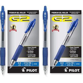 Pilot G2 Retractable Premium Gel Ink Roller Ball Pens, Extra Fine, 24 Pack, Blue