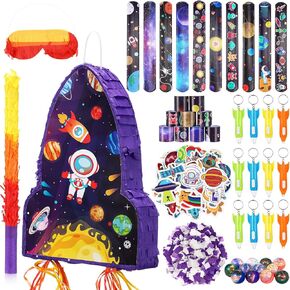 MeOoeck 90 PCS 16 × 12 × 3 سفينة صاروخية Piñata مع مجموعة Confetti Piñata Stick Enclude ، وتشمل ملصقات سوار Slap Bracelet Ball Ball MeaLlichains