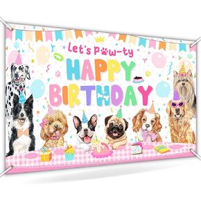 Avezano Dog Birthday Decorations Pink Puppy Dog Birthday Party Banner Let's Pawty Dogs Kids Birthday Photography Backdrop Indoor and Outdoor 70.8x43.3 inch