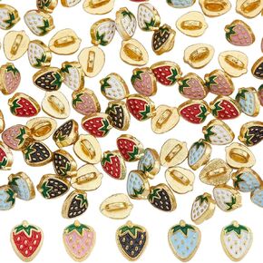 Gorgecraft 1 Box 100pcs أزرار مينا سبيكة صغيرة 5 ألوان الذهب الأساسي الفراولة زخرفة أزرار الخياطة ساق صغيرة زر ثمر ثمار الدم دمى تنورة مجوهرات صنع سكرابوكينغ 0.16x0.in