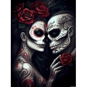 upablunso 5d skull diamond painting kits زوجان من الهياكل العظمية للبالغين ، مركبة فنية مستديرة للماس الدائرية للهدية ديكور الجدار المنزلي 12x16 بوصة