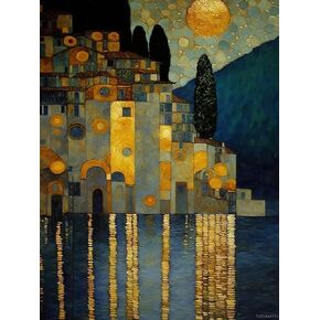 TUTUMAY21 Adult Golden Town Diamond Art Painting Kit for Beginner, Full Diamond Painting Circular 5D Diamonds, Gemstone Art Painting kit DIY Adult Handicraft kit 12x16inch