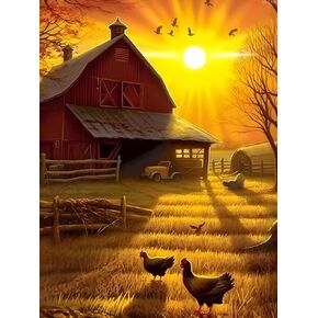 Kayeiuu Fall Diamond Painting Kits ، Autumn Farm Barn Diamond Art Landscape Gem Art Artgiving Crystal Cross Stitch Art Home Wall Decor