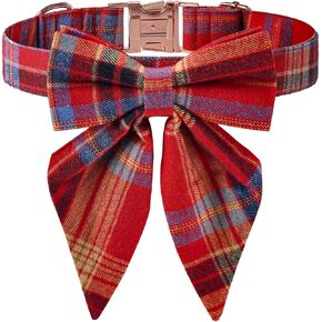 MONOMY DOG Plaid Plaid With Bow Dog Bowtie Collar Codable Dog Puppy Bowknot Red Plaid Pet Bow Twh