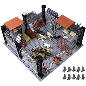 WW2 Military Base Building Set with 10 Soldier Figures, Custom Miniguns, SWAT Gear, and Army Weapons Pack