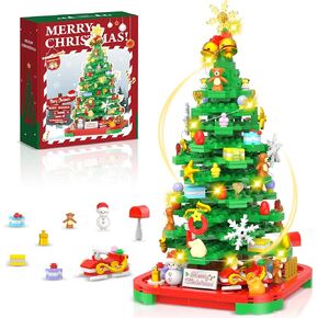 Christmas Tree Building Blocks Kit with Lights, Compatible with Lego Christmas Tree Toy Bricks, Creative Home Decor Building Toys for 6+ Year Old Boys/Girls