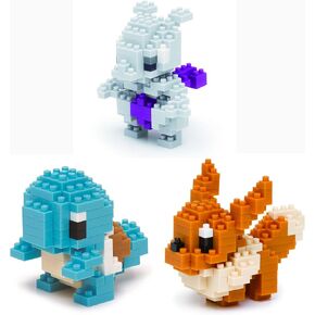 Nanoblock - 3 Sets Bundle - Squirtle (Zenigame), Mewtwo and Eevee (Eievui) - Adjustable Pokemon Characters (Japan Import)