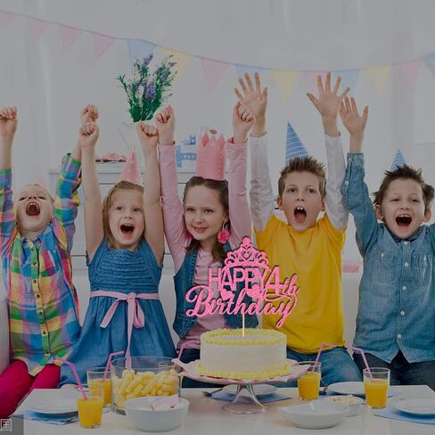 Happy 4th Birthday Cake Topper - Princess Crown, Party Supplies (Pink Glitter) in Kuwait