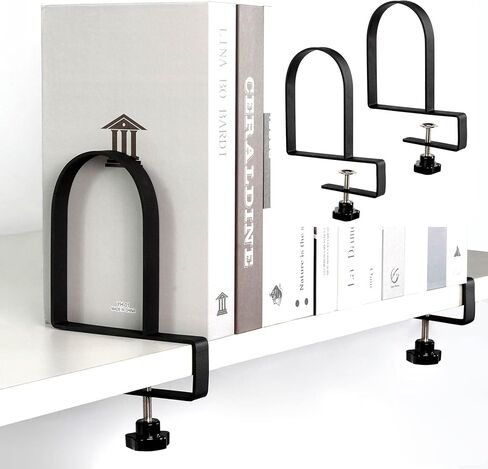 Ajart Book ينتهي للأرفف: Black Huchice Bookends - Metal Clamp Book Constration Holders (Matte Black) in Kuwait