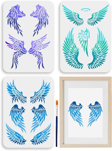 MAYJOYDIY 3pcs Angel Wings Stencil 11.7×8.3inch Feather Painting Stencils with Paint Brush Reusable Angel Devil Bird Wings Stencil on Art Craft Canvas Wall Fabric Rock in Saudi Arabia