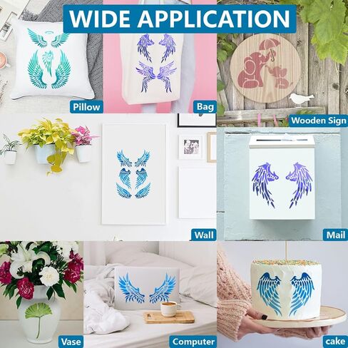 MAYJOYDIY 3pcs Angel Wings Stencil 11.7×8.3inch Feather Painting Stencils with Paint Brush Reusable Angel Devil Bird Wings Stencil on Art Craft Canvas Wall Fabric Rock in Saudi Arabia