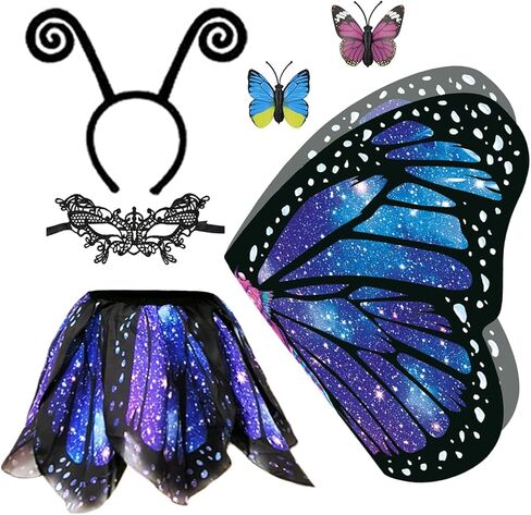 Butterfly Costume for Girls - Kids Butterfly Wings Cape with Skirt for Halloween Butterfly Costumes Party in Kuwait