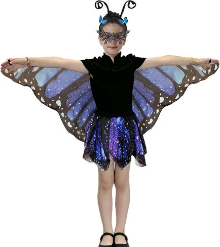 Butterfly Costume for Girls - Kids Butterfly Wings Cape with Skirt for Halloween Butterfly Costumes Party in Kuwait