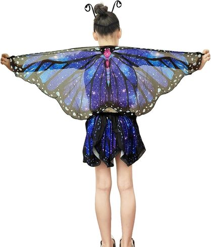 Butterfly Costume for Girls - Kids Butterfly Wings Cape with Skirt for Halloween Butterfly Costumes Party in Kuwait